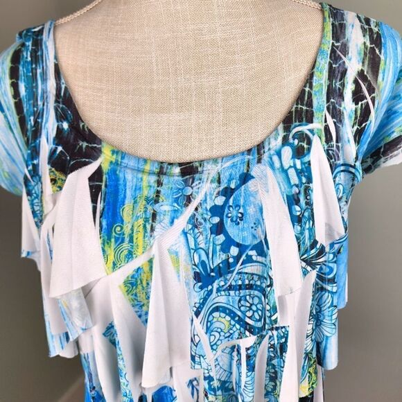 AB Studio Women's Short Sleeve Scoop Neck Ruffle Top Size Medium - Picture 2 of 5